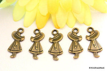 5 x Bronze Tone Girl Charms Pendants 10mm x 24mm